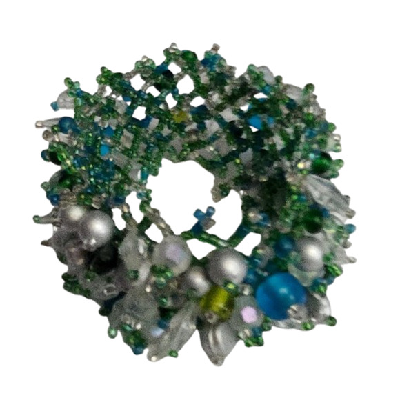 Vtg Handwoven Semi Precious Stone Seed Bead  Adjustable Bracelet - Picture 2 of 5